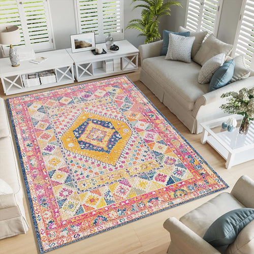 Turkish Vintage Rug: Boho Chic Medallion, Colorful Home Decor