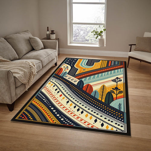 Abstract Floral Area Rug: Modern Art, Boho Living Room Decor
