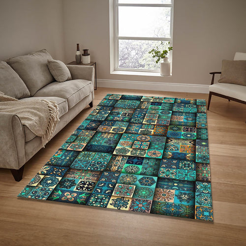Boho Area Rug: Colorful Floral Botanical Design