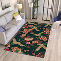 Floral Crane Rug: Exotic Boho Decor, Washable Area Rug