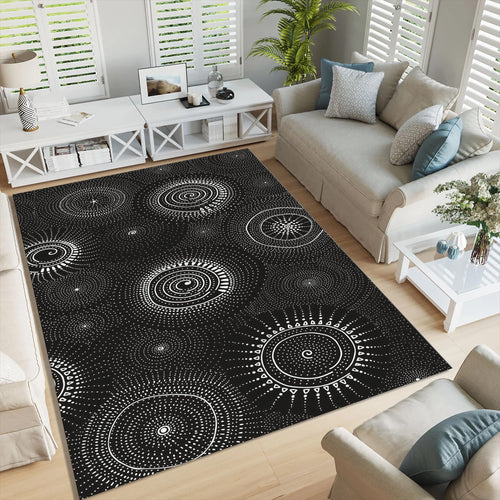 Boho Area Rug: Exotic Black and White Design, Washable, Non-Slip