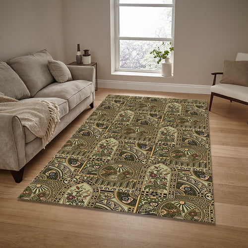 Oriental Area Rug: Boho Floral Design, Non-Slip Washable Rug
