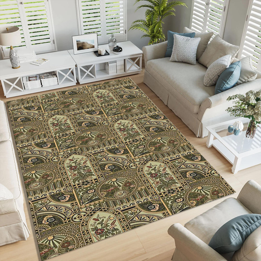 Oriental Area Rug: Boho Floral Design, Non-Slip Washable Rug