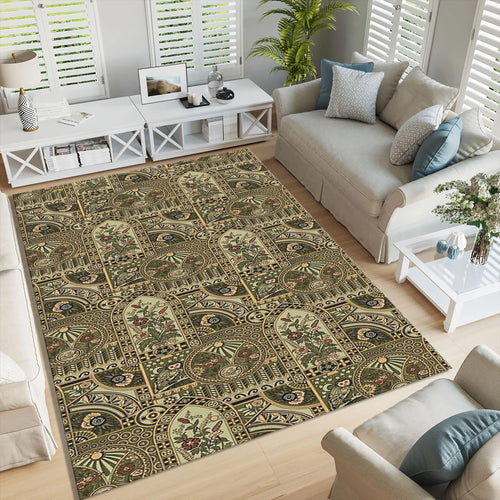 Oriental Area Rug: Boho Floral Design, Non-Slip Washable Rug