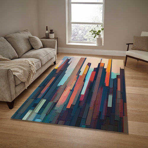 Abstract Art Area Rug: Geometric Lines, Boho Living Room Decor