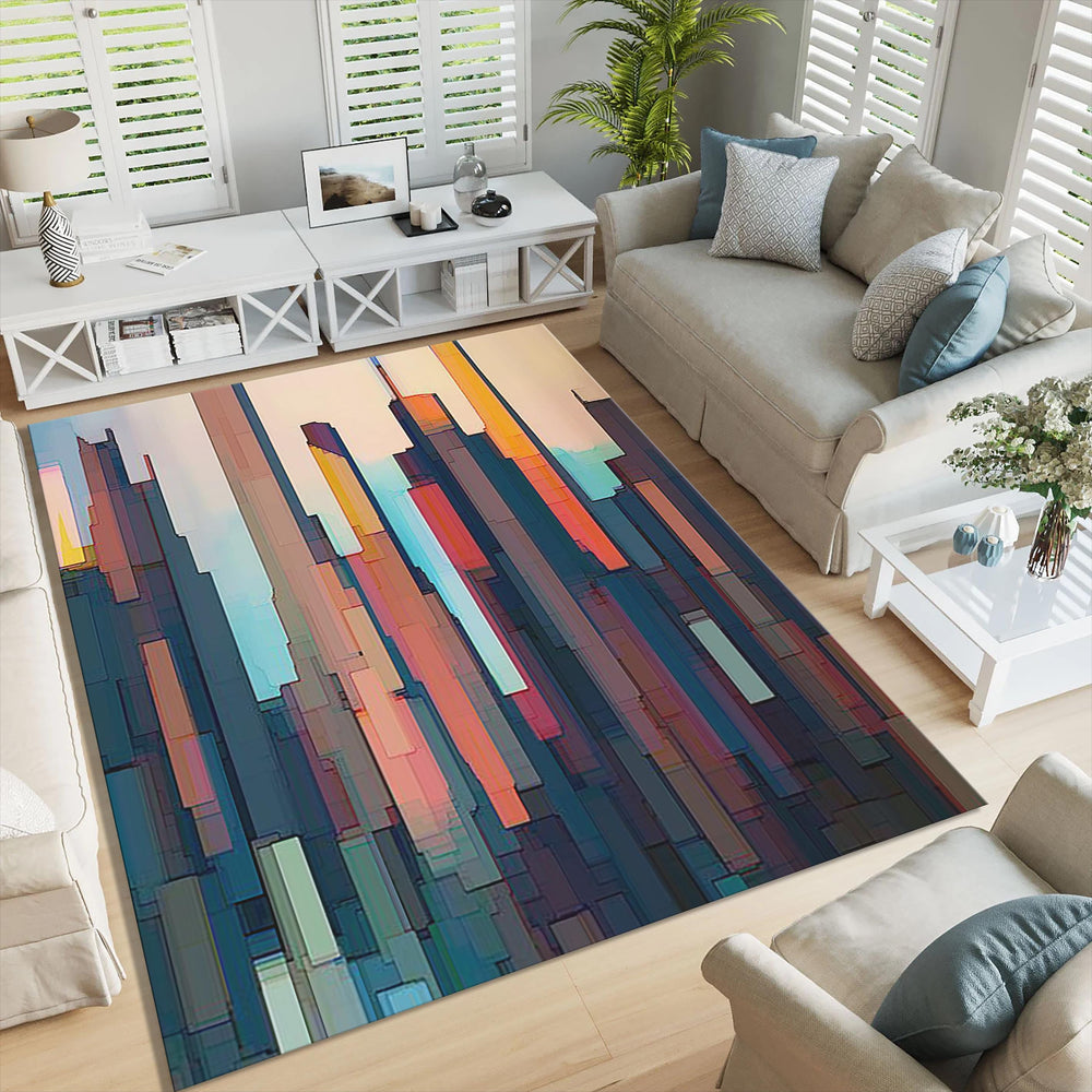 Abstract Art Area Rug: Geometric Lines, Boho Living Room Decor