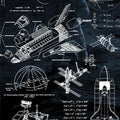 Space Rocket Blueprint Rug: Modern Science Theme Art Rug