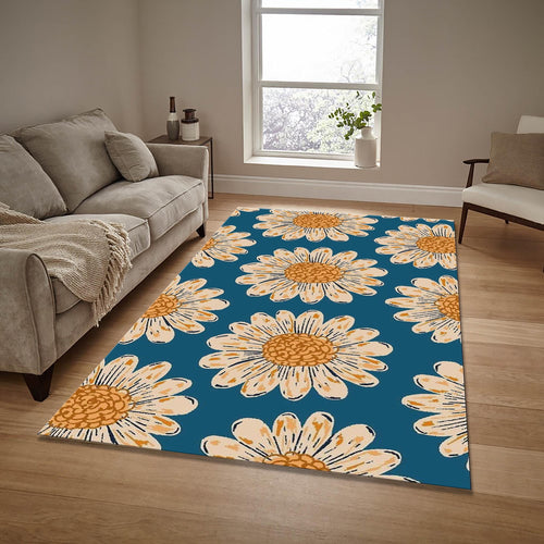 Daisy Pattern Area Rug: Modern Floral Decor, Non-Slip
