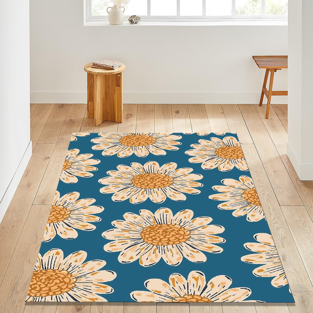 Daisy Pattern Area Rug: Modern Floral Decor, Non-Slip