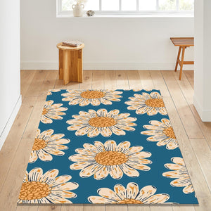 Daisy Pattern Area Rug: Modern Floral Decor, Non-Slip