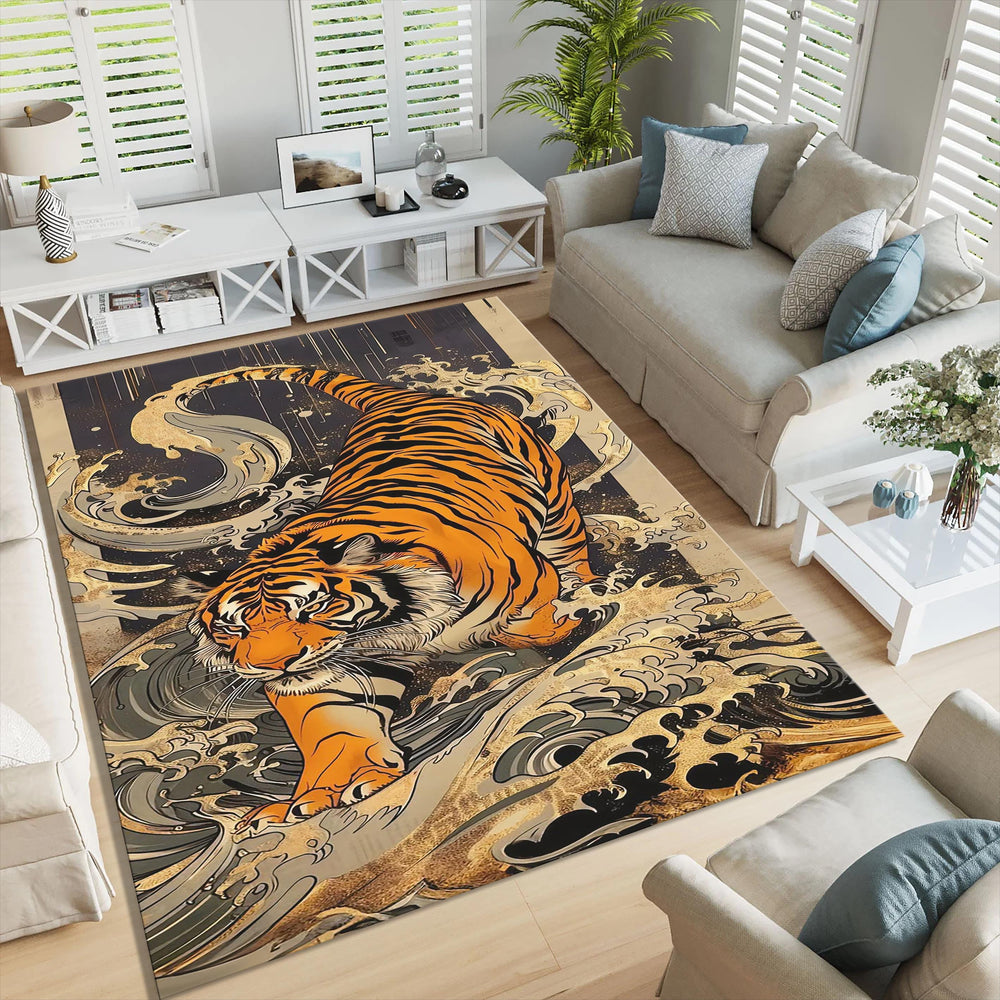 Bengal Tiger Rug: Exquisite Printed Persian Carpet