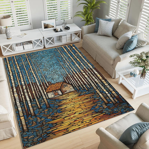 Cabin in Woods Area Rug: Abstract Art, Non-Slip Design
