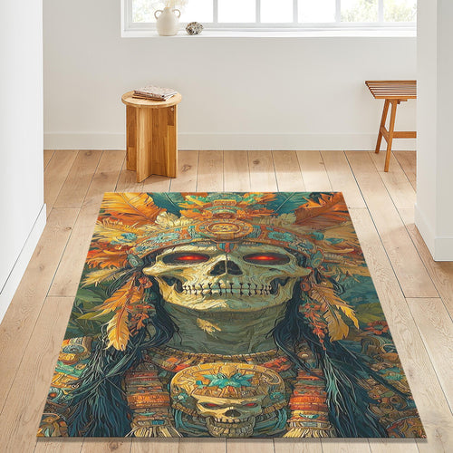 Gothic Skull Area Rug, Vibrant Skeleton Home Decor