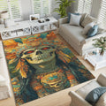 Gothic Skull Area Rug, Vibrant Skeleton Home Decor