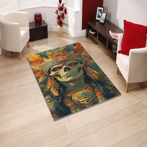 Gothic Skull Area Rug, Vibrant Skeleton Home Decor