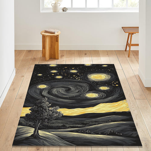 Starry Night Art Area Rug Van Gogh Inspired Boho Living Room