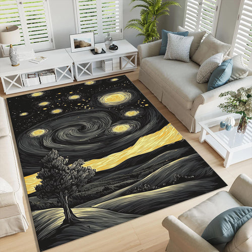 Starry Night Art Area Rug Van Gogh Inspired Boho Living Room