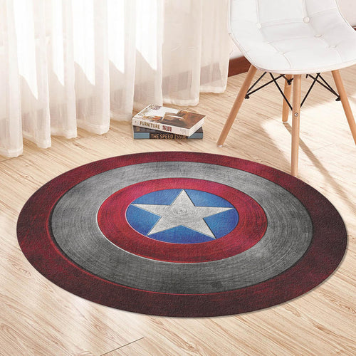Captain America Rug, Avenger Decor Rug, Round Rug, Navy Decor