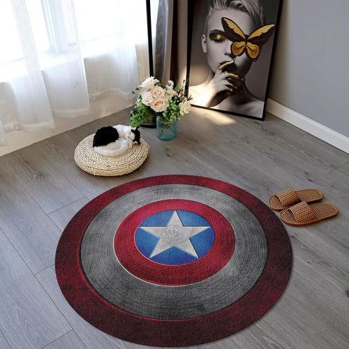 Captain America Rug, Avenger Decor Rug, Round Rug, Navy Decor