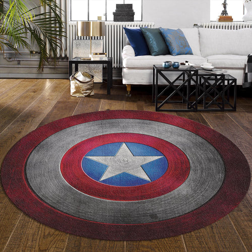 Captain America Rug, Avenger Decor Rug, Round Rug, Navy Decor