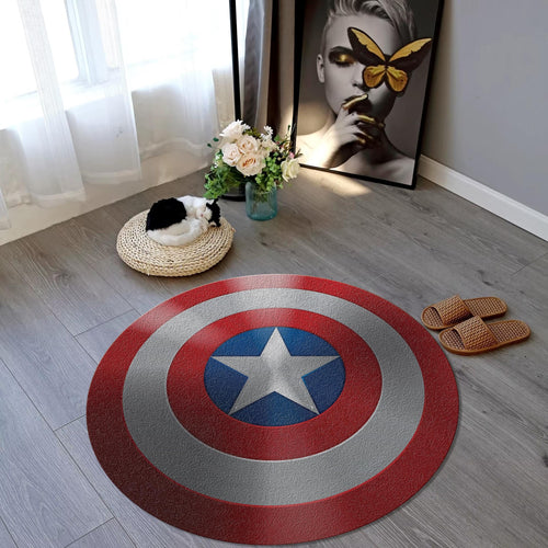 Captain America Rug Superhero Kids Bedroom Circle Carpet Washable