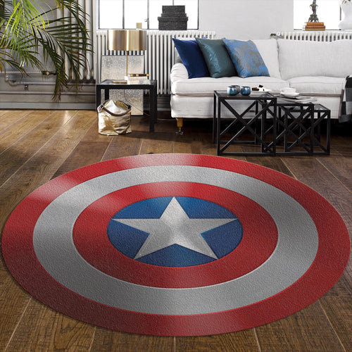 Captain America Rug Superhero Kids Bedroom Circle Carpet Washable