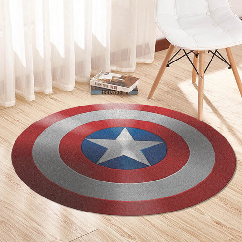 Captain America Rug Superhero Kids Bedroom Circle Carpet Washable