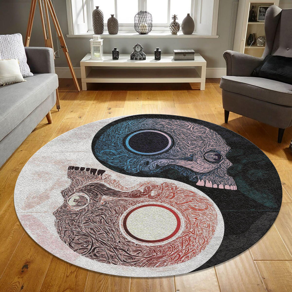 Yin Yang Gothic Round Rug Skull Aesthetic Kitchen Living Room