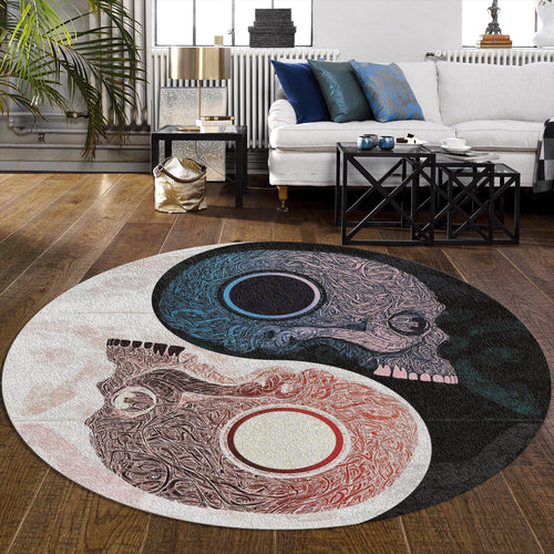 Yin Yang Gothic Round Rug Skull Aesthetic Kitchen Living Room