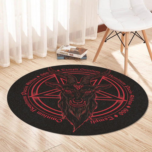 Satanic Goat Pentagram Round Rug, Non-Slip Horror Devil Carpet
