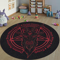 Satanic Goat Pentagram Round Rug, Non-Slip Horror Devil Carpet