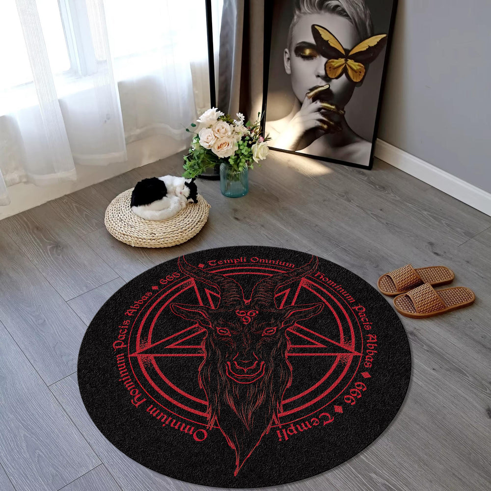 Satanic Goat Pentagram Round Rug, Non-Slip Horror Devil Carpet