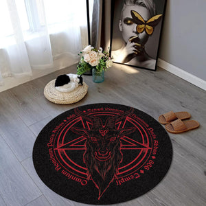 Satanic Goat Pentagram Round Rug, Non-Slip Horror Devil Carpet