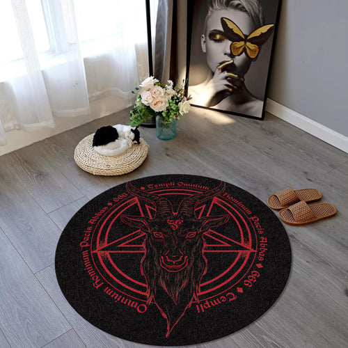 Satanic Goat Pentagram Round Rug, Non-Slip Horror Devil Carpet