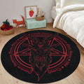 Satanic Goat Pentagram Round Rug, Non-Slip Horror Devil Carpet