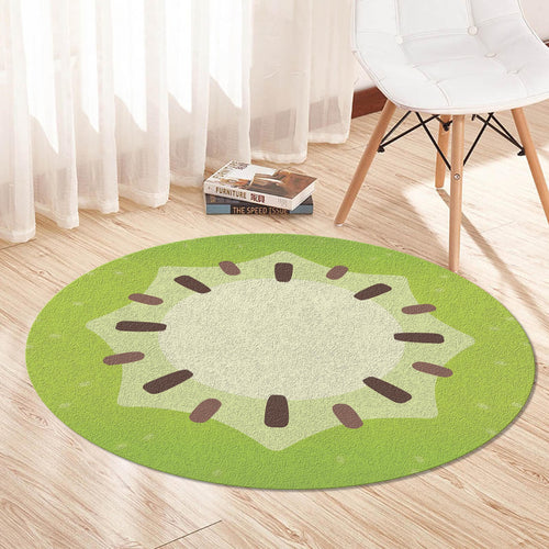 Kiwi Round Rug Fruit Kids Playroom Circle Carpet Washable