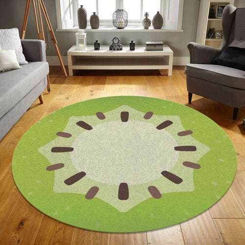 Kiwi Round Rug Fruit Kids Playroom Circle Carpet Washable