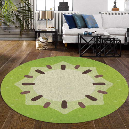 Kiwi Round Rug Fruit Kids Playroom Circle Carpet Washable