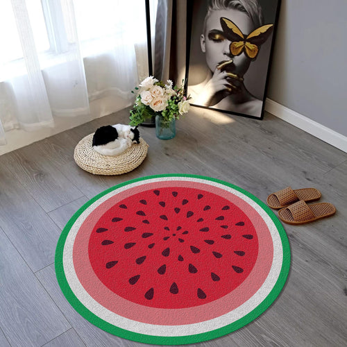 Watermelon Round Rug Fruit Kids Playroom Circle Carpet Washable