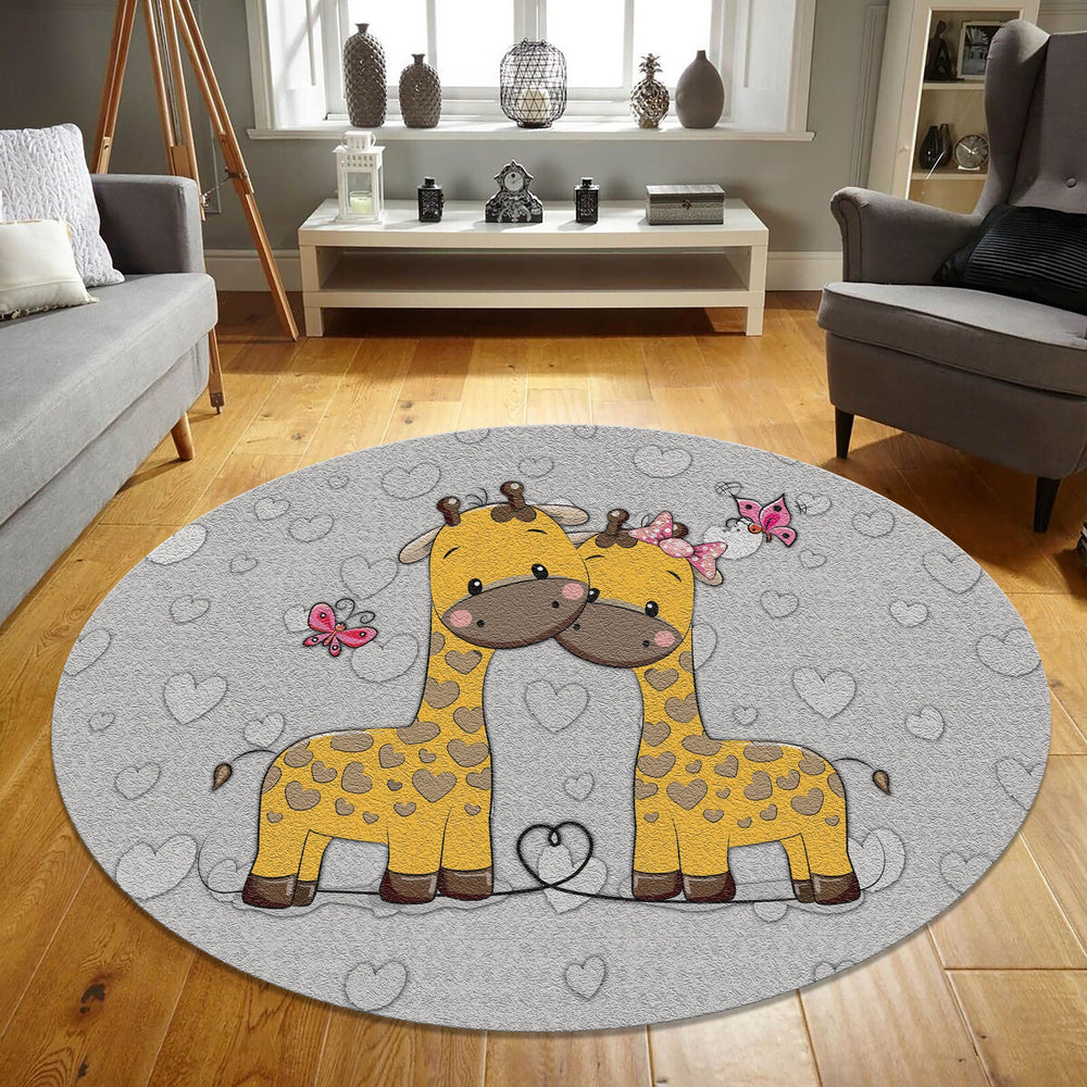 Giraffe Round Nursery Rug Safari Animal Kids Playroom Circle Mat