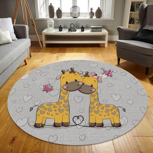 Giraffe Round Nursery Rug Safari Animal Kids Playroom Circle Mat