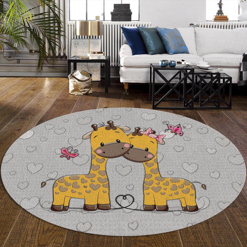 Giraffe Round Nursery Rug Safari Animal Kids Playroom Circle Mat