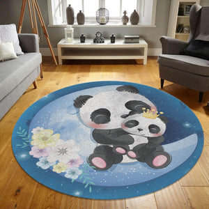 Panda Nursery Round Rug, Baby Room Play Mat, Kids Room Rug