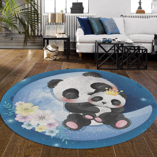 Panda Nursery Round Rug, Baby Room Play Mat, Kids Room Rug