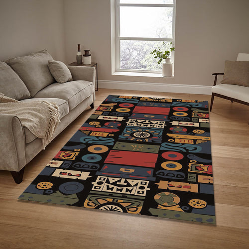 Safari Area Rug: Ethnic Tribal Floor Art, Anti-Slip Rug
