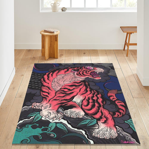Pink Tiger Area Rug: Gothic Animal Carpet for Living Room