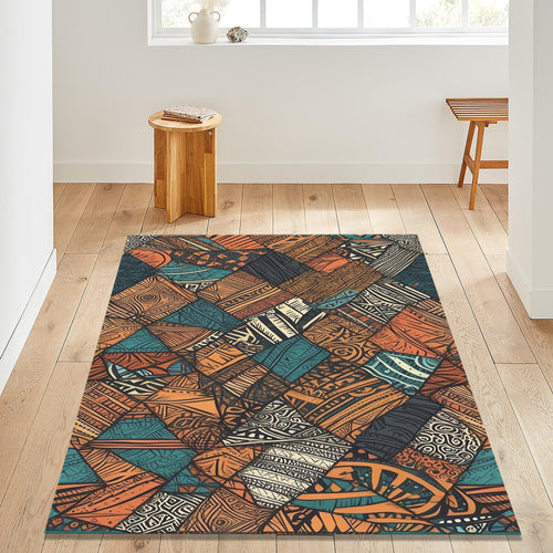 Safari Ethnic Area Rug: African Tribal Design, Anti-Slip