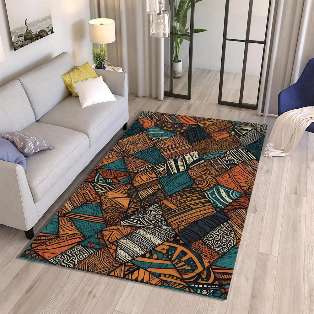 Safari Ethnic Area Rug: African Tribal Design, Anti-Slip
