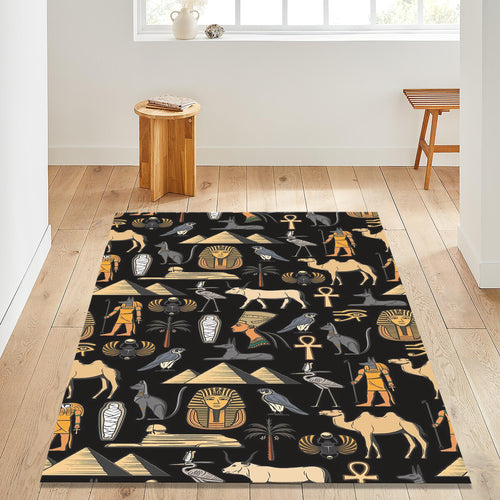 Egyptian Rug: Hieroglyphs, Pyramids, Anubis Design