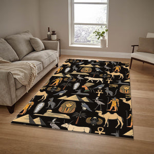 Egyptian Rug: Hieroglyphs, Pyramids, Anubis Design